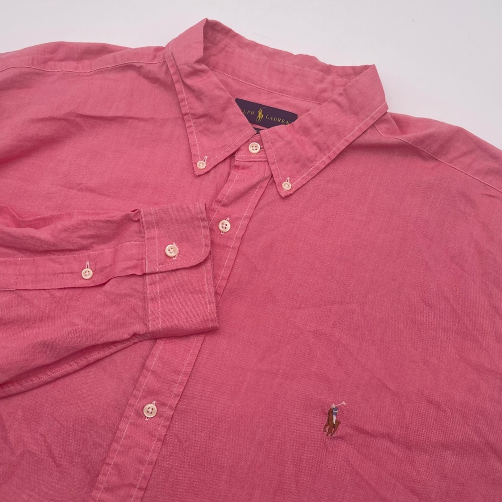 Ralph Lauren Mens Pink Chambray Oxford Button Down Shirt 3XLT 3LT Big & Tall